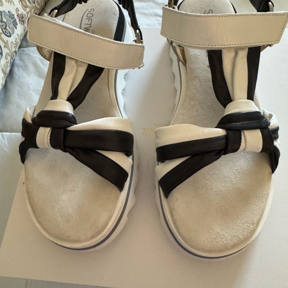 Softwaves Black and White Sandals with Velcro closure.
